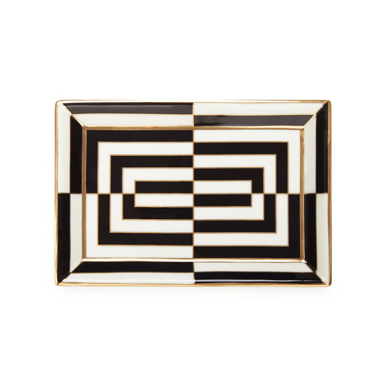 White and Black Op Art Rectangular Porcelain Tray
