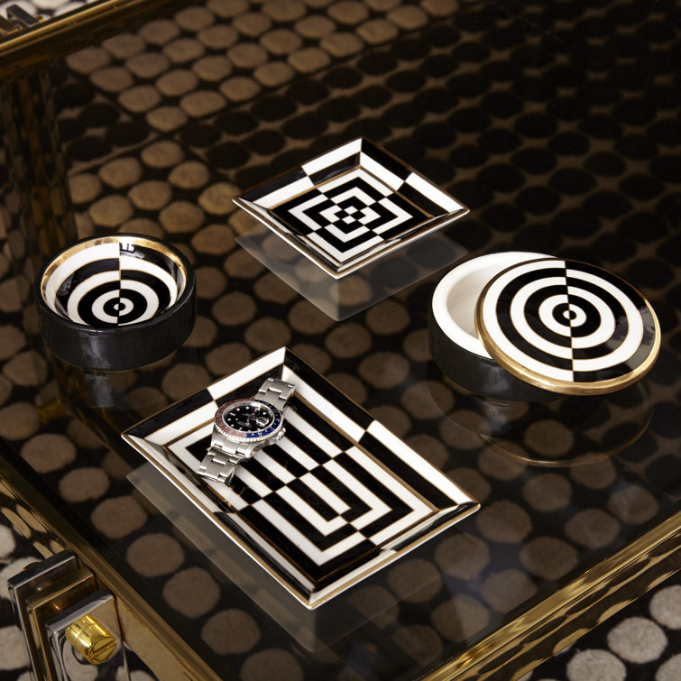 White and Black Op Art Rectangular Porcelain Tray