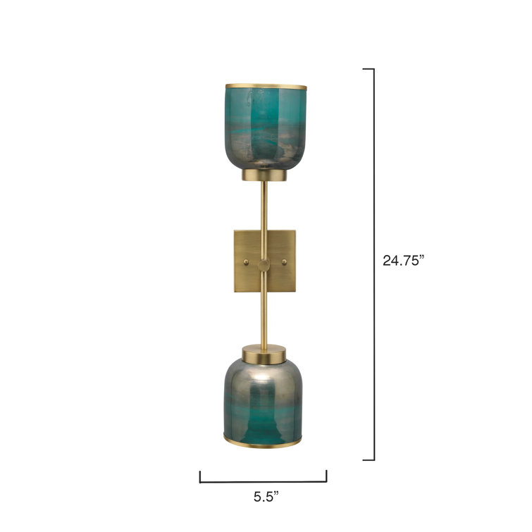 Antique Brass Aqua Metallic Glass 2-Light Dimmable Sconce
