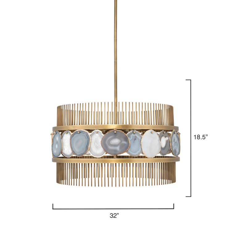 Upsala Pale Lavender Agate 8-Light Antique Brass Drum Chandelier