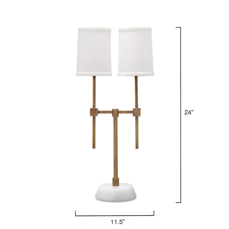 Elegant Antique Brass Dual-Shade Console Lamp with White Linen