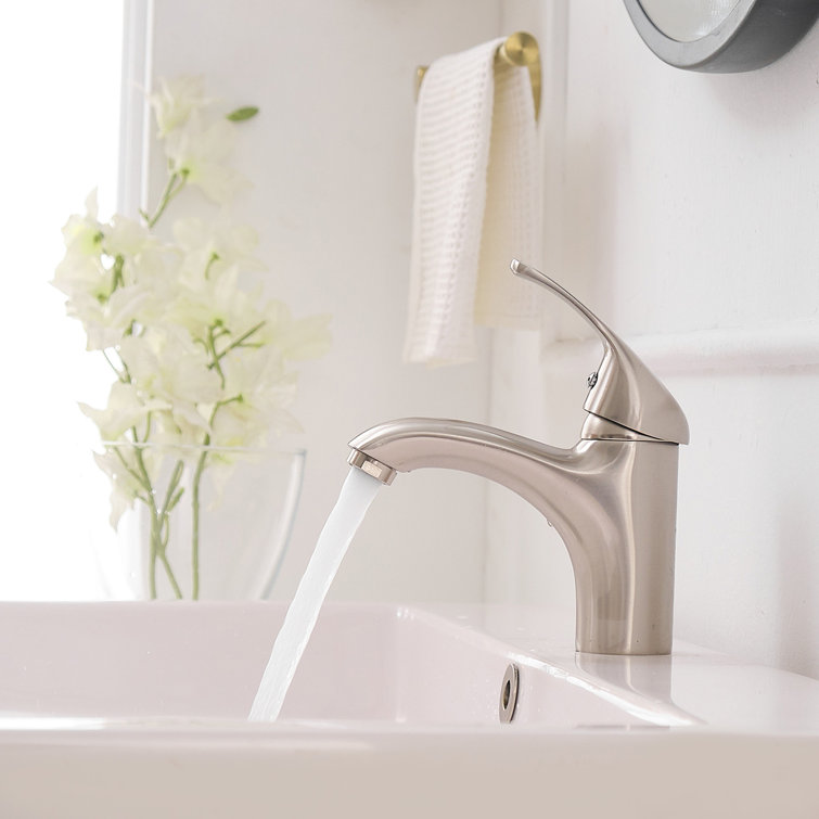 Brushed Nickel Single-Handle Low-Arc Bathroom Faucet