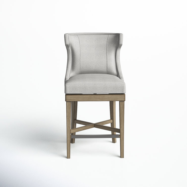 Elegant Light Grey Wingback Swivel Counter Stool with Bronze Accents