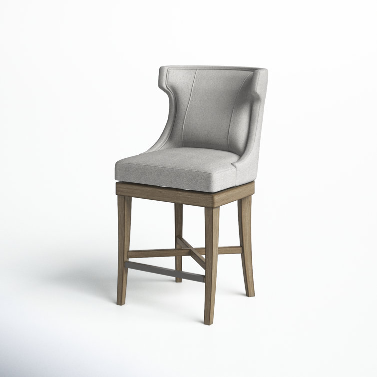 Elegant Light Grey Wingback Swivel Counter Stool with Bronze Accents