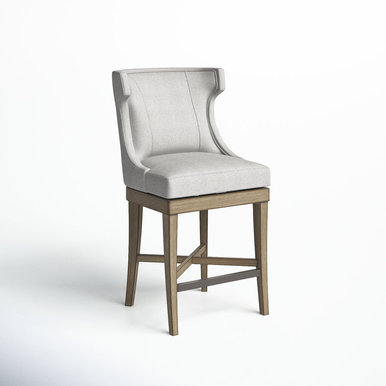 Elegant Light Grey Wingback Swivel Counter Stool with Bronze Accents