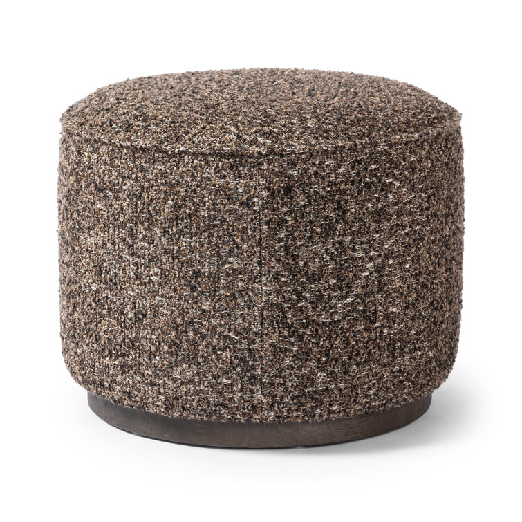 Granite Round Upholstered Ottoman with Wooden Base