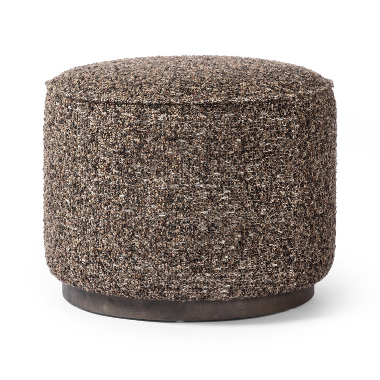 Granite Round Upholstered Ottoman with Wooden Base