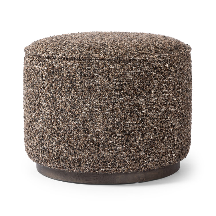 Granite Round Upholstered Ottoman with Wooden Base