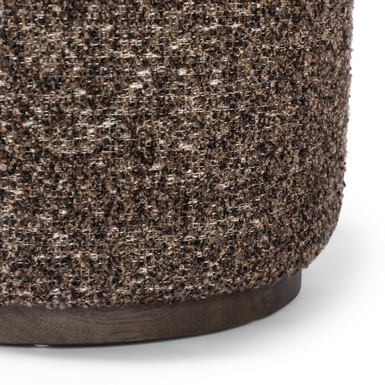 Granite Round Upholstered Ottoman with Wooden Base