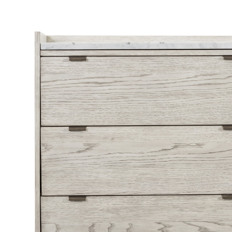 Elegant Vintage White Oak and Italian Marble 6-Drawer Dresser