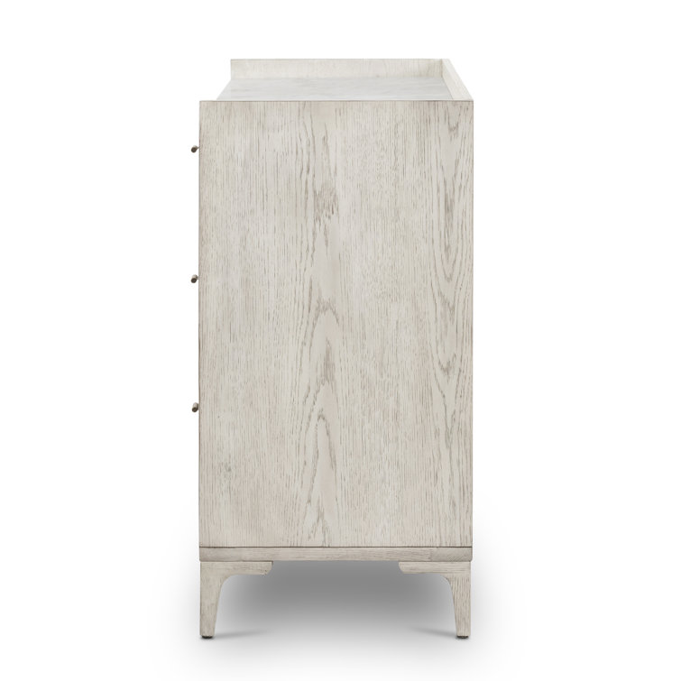 Elegant Vintage White Oak and Italian Marble 6-Drawer Dresser