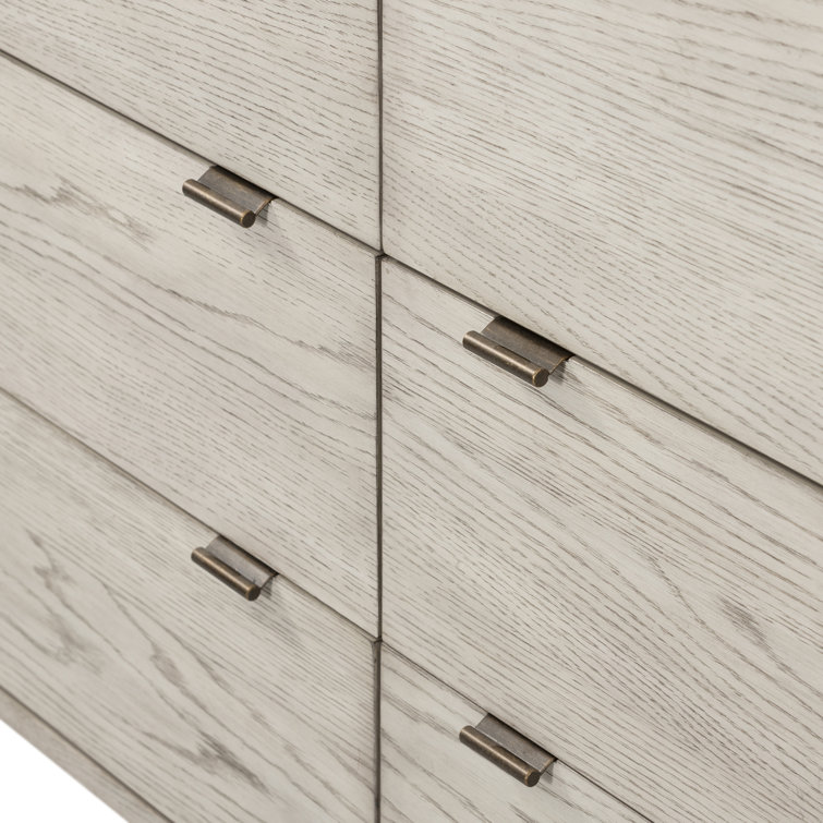 Elegant Vintage White Oak and Italian Marble 6-Drawer Dresser