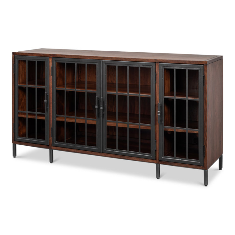Jessica 4-Door Brown and Black Solid Wood Credenza