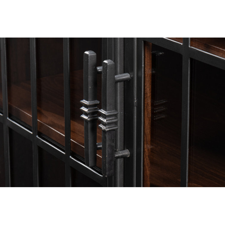 Jessica 4-Door Brown and Black Solid Wood Credenza