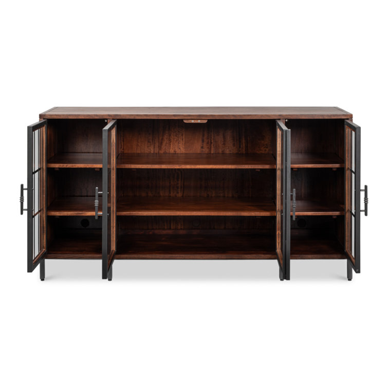 Jessica 4-Door Brown and Black Solid Wood Credenza