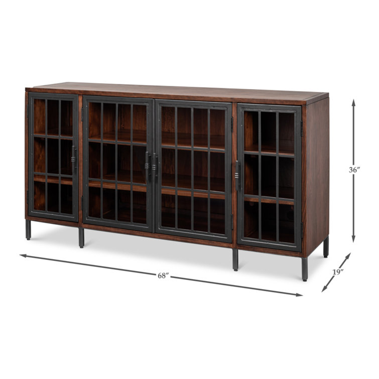 Jessica 4-Door Brown and Black Solid Wood Credenza