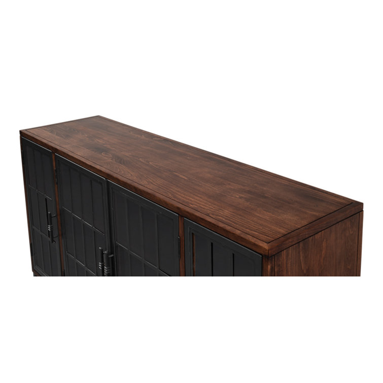 Jessica 4-Door Brown and Black Solid Wood Credenza