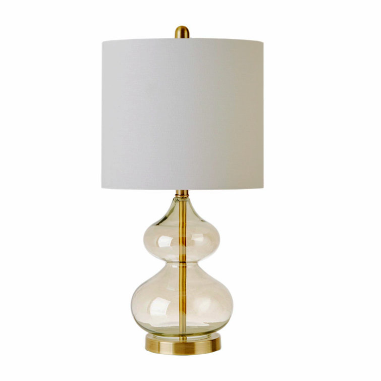 Gold Gourd Shape Glass Table Lamp Set with Drum Shade