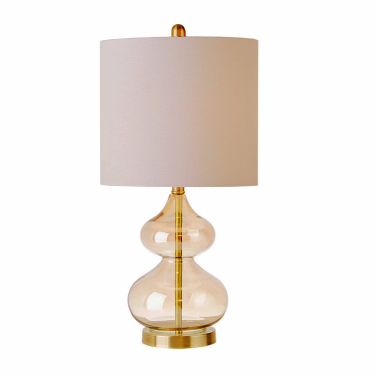 Gold Gourd Shape Glass Table Lamp Set with Drum Shade