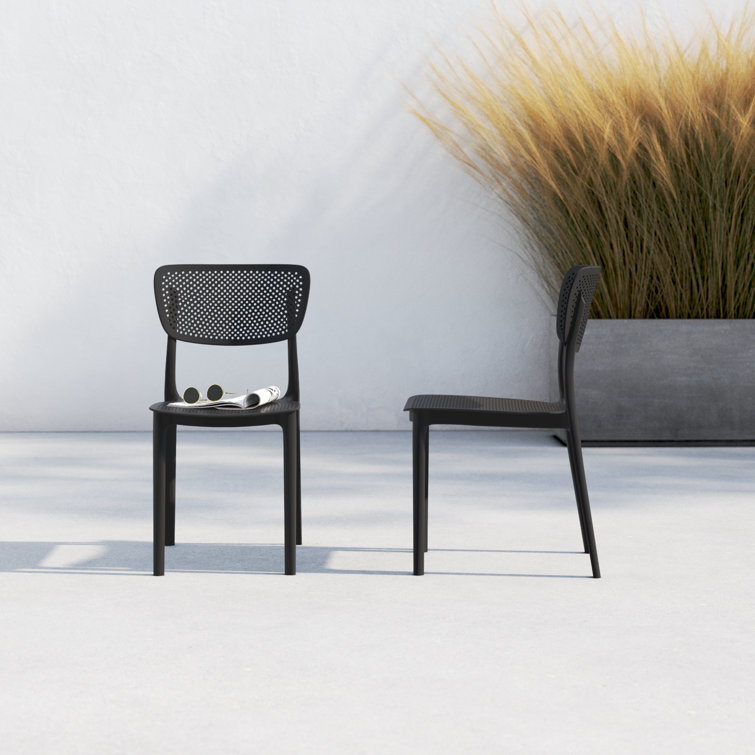 Black Stackable UV Resistant Plastic Outdoor Dining Chairs, Set of 2