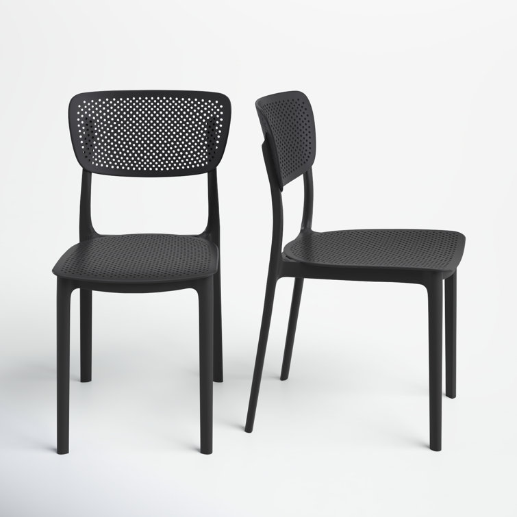 Black Stackable UV Resistant Plastic Outdoor Dining Chairs, Set of 2