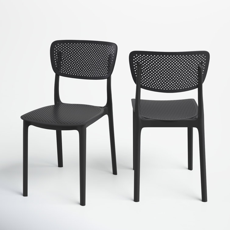 Black Stackable UV Resistant Plastic Outdoor Dining Chairs, Set of 2