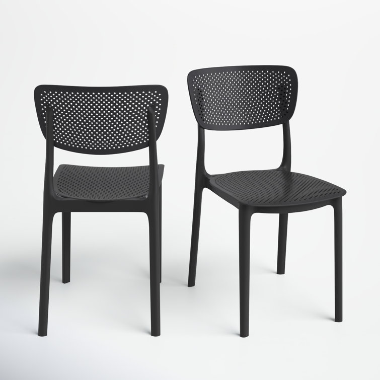 Black Stackable UV Resistant Plastic Outdoor Dining Chairs, Set of 2
