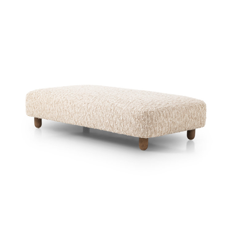 Cream Sheepskin Rectangle Ottoman with Medium Brown Legs
