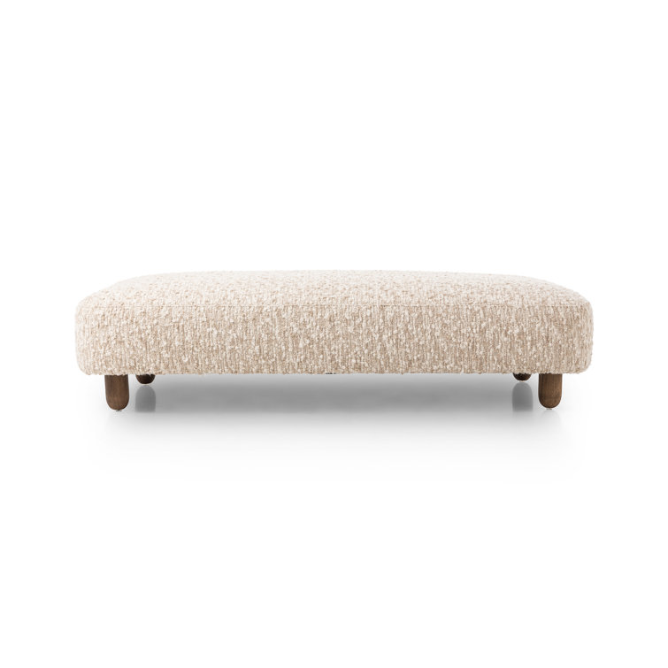 Cream Sheepskin Rectangle Ottoman with Medium Brown Legs