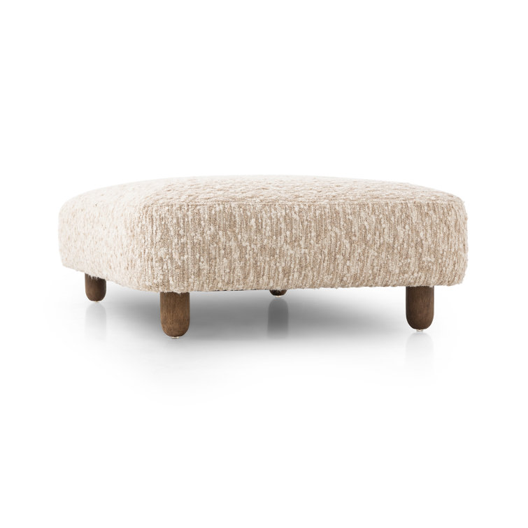 Cream Sheepskin Rectangle Ottoman with Medium Brown Legs