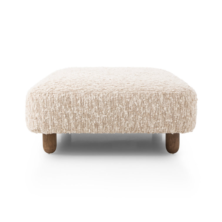 Cream Sheepskin Rectangle Ottoman with Medium Brown Legs