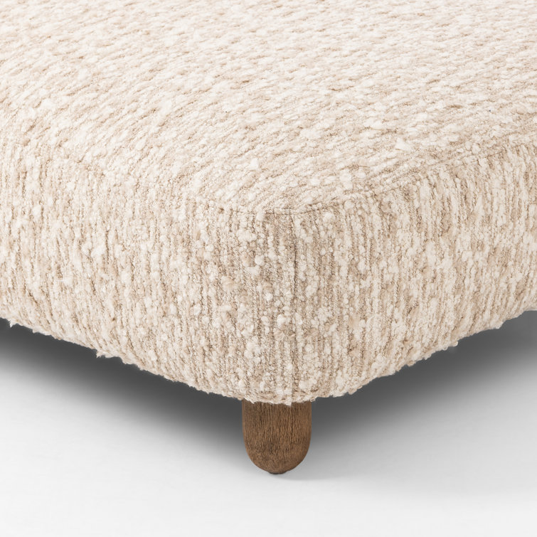 Cream Sheepskin Rectangle Ottoman with Medium Brown Legs