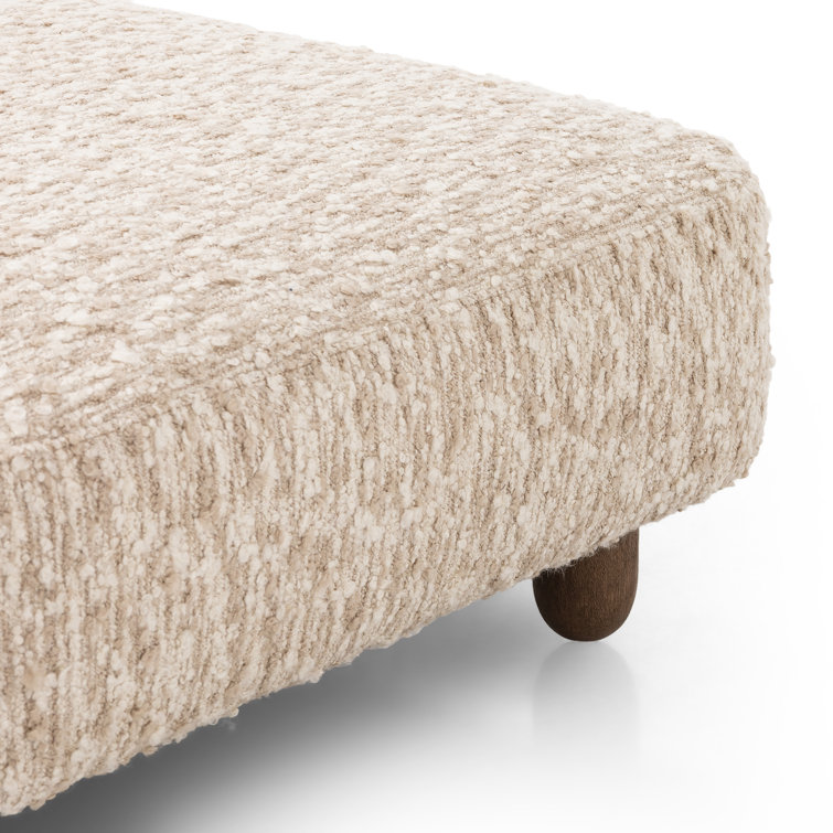 Cream Sheepskin Rectangle Ottoman with Medium Brown Legs