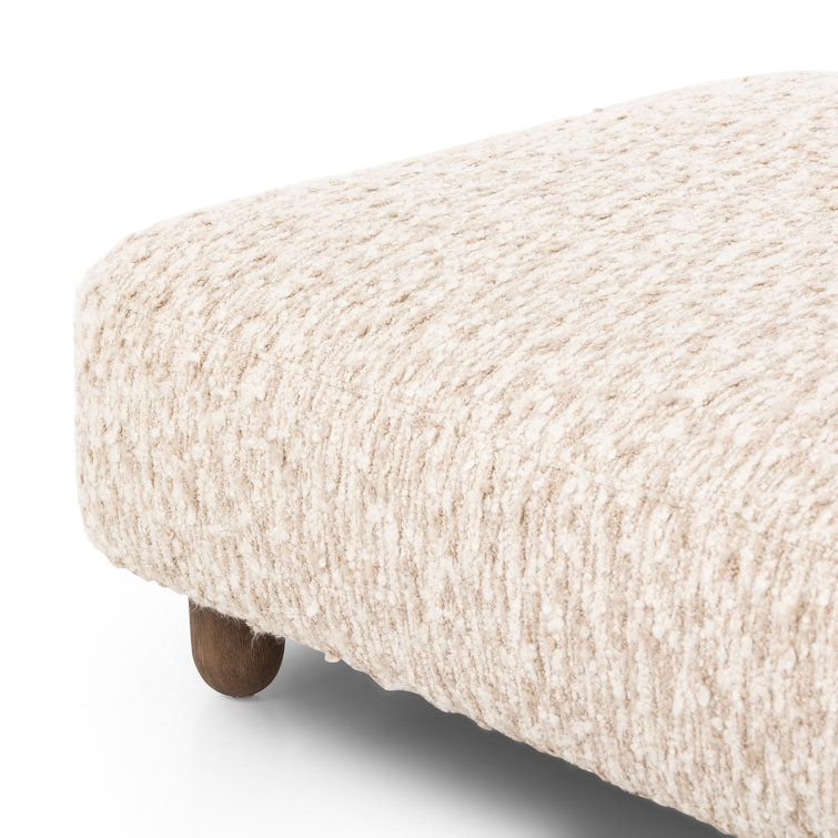 Cream Sheepskin Rectangle Ottoman with Medium Brown Legs