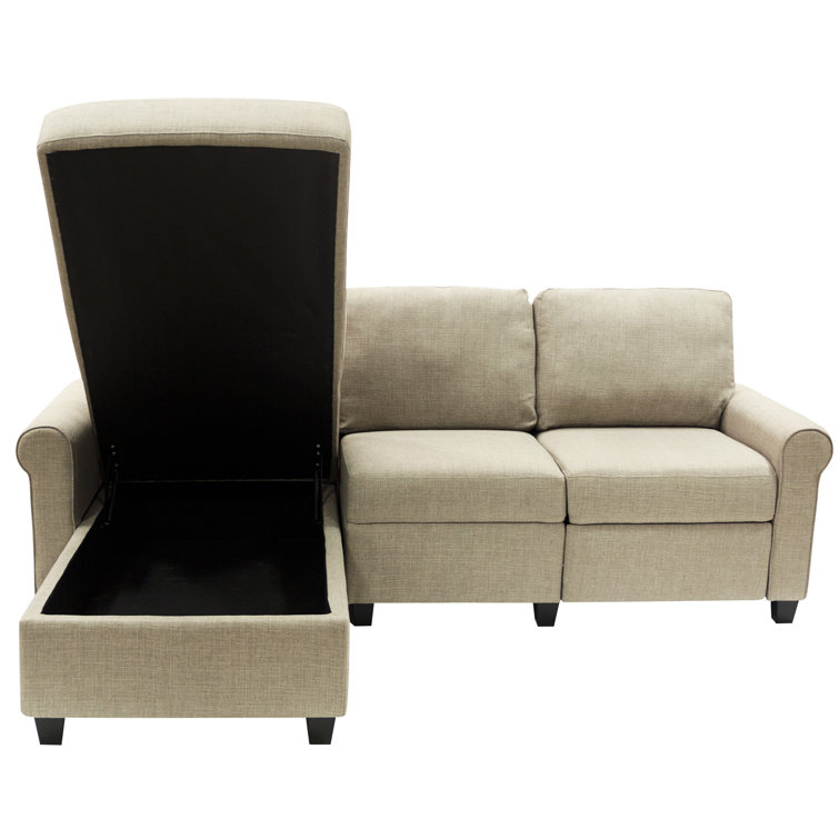 Beige Fabric Reclining Sectional Sofa with Storage Chaise