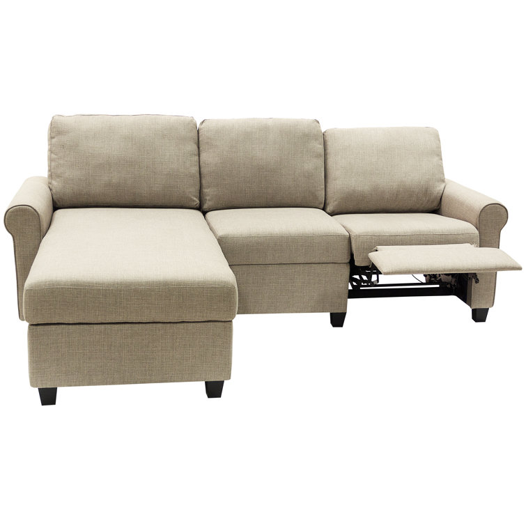 Beige Fabric Reclining Sectional Sofa with Storage Chaise