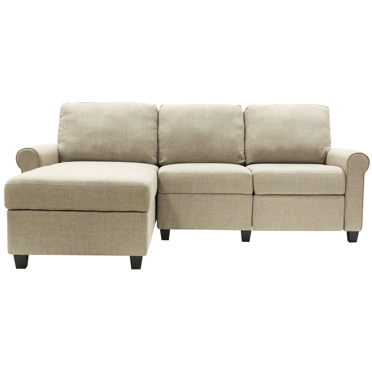 Beige Fabric Reclining Sectional Sofa with Storage Chaise