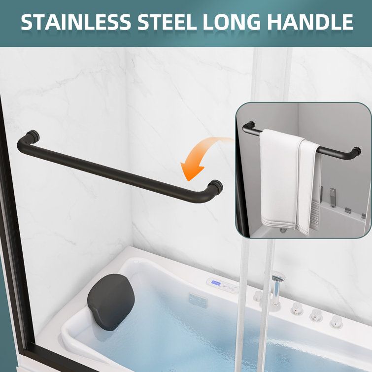Black Aluminum and Tempered Glass Double Sliding Tub Door