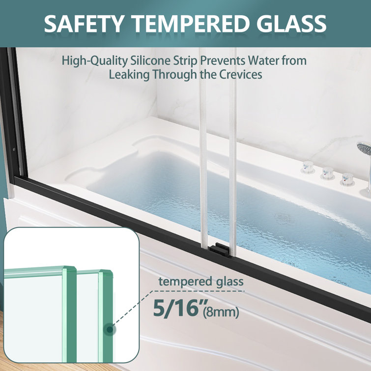 Black Aluminum and Tempered Glass Double Sliding Tub Door