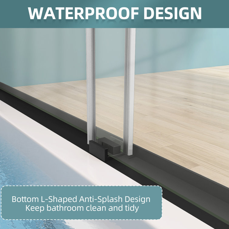 Black Aluminum and Tempered Glass Double Sliding Tub Door