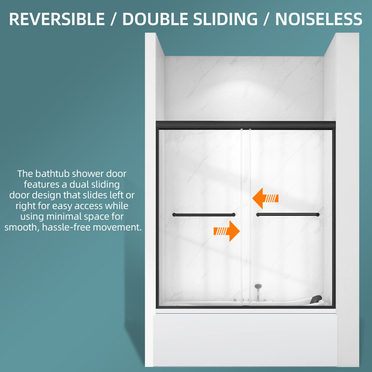 Black Aluminum and Tempered Glass Double Sliding Tub Door