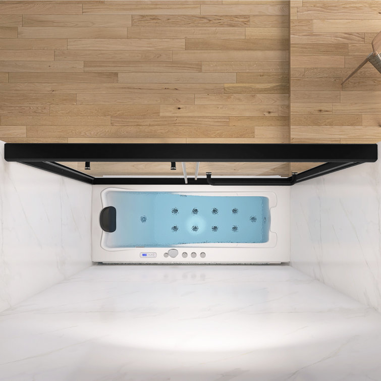 Black Aluminum and Tempered Glass Double Sliding Tub Door