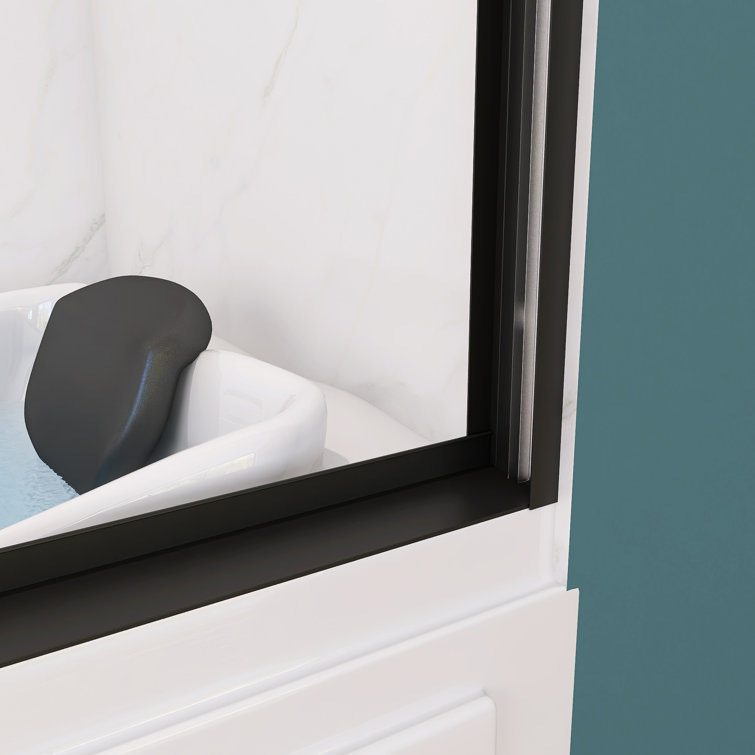 Black Aluminum and Tempered Glass Double Sliding Tub Door