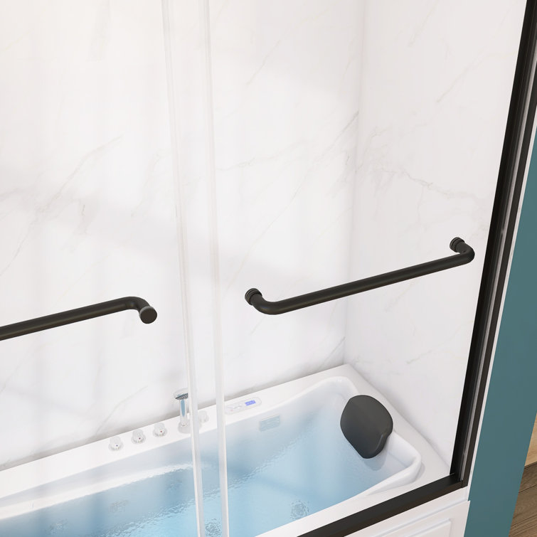 Black Aluminum and Tempered Glass Double Sliding Tub Door