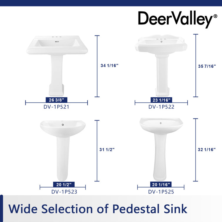 Elegant Apex White Ceramic 34" Rectangular Pedestal Sink with Overflow