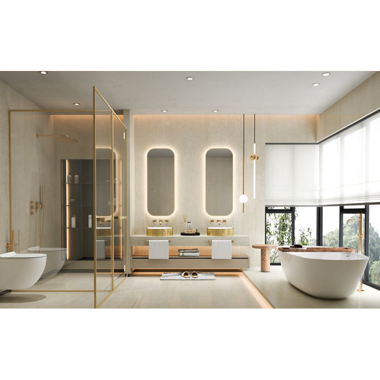 Luxury Golden Stripes Ceramic Round Vessel Sink with Pop-Up Drain