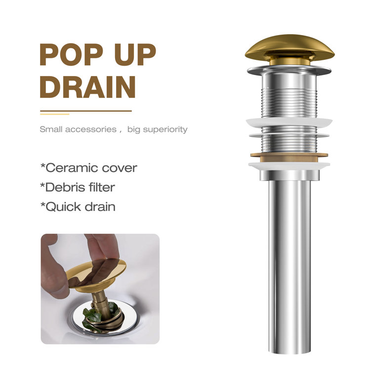 Luxury Golden Stripes Ceramic Round Vessel Sink with Pop-Up Drain