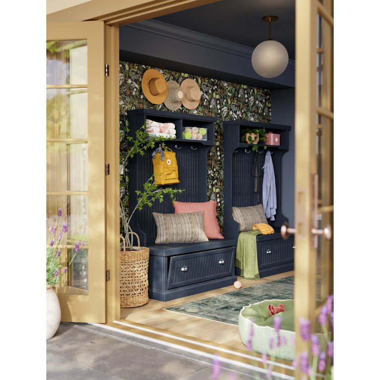 Navy Hall Tree with Bench and Storage Hooks