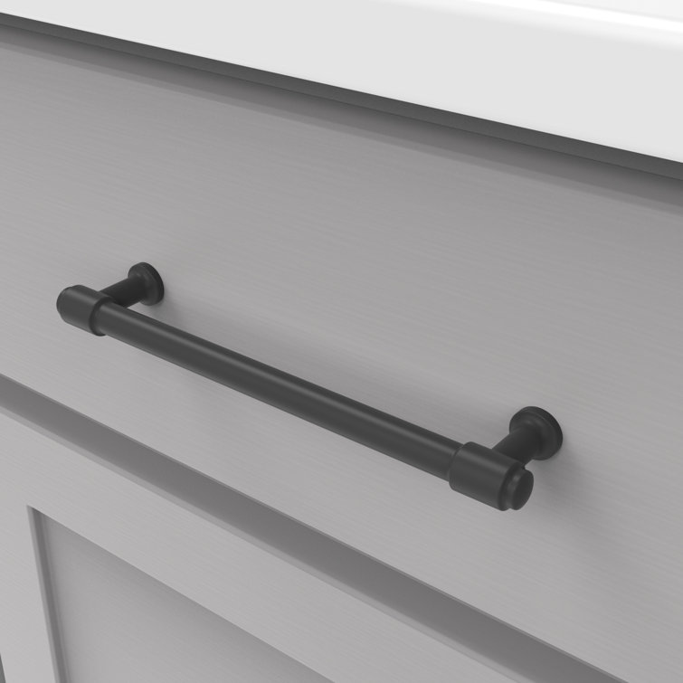 Matte Black Modern Kitchen Cabinet Handles, 6-5/16"