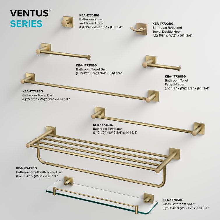 Ventus 24-Inch Brushed Gold Wall Mounted Towel Bar